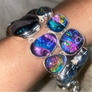 Magestic Dichroic gemstone cluster statement bracelet